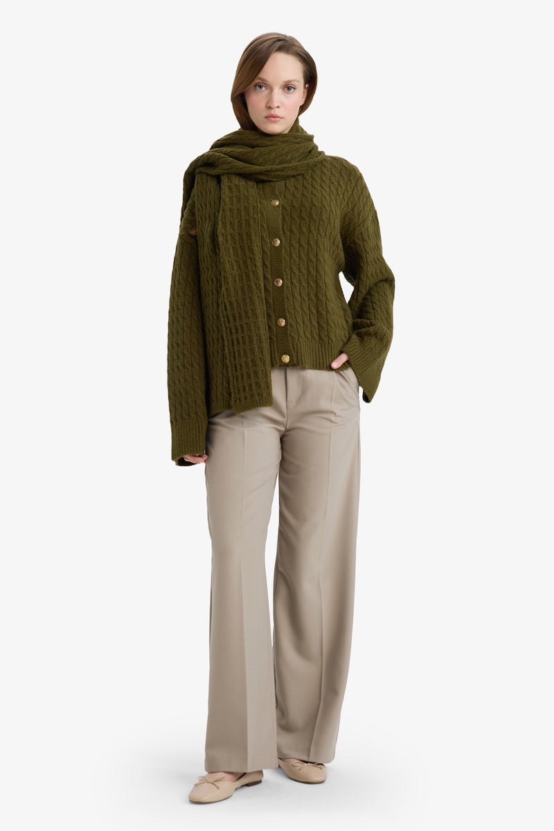 DeFacto Green Woman Relaxed Fit Round Neck Knit Cardigan Casual - Image 2